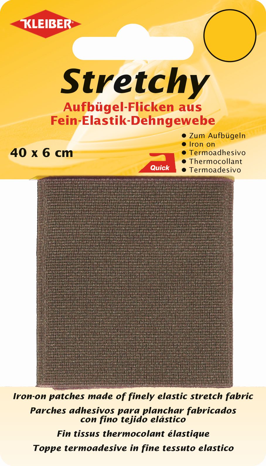 300-15 KLEIBER STRETCHY IRON ON PATCH 1 PIECE 40CM X 6CM COL15  BROWN