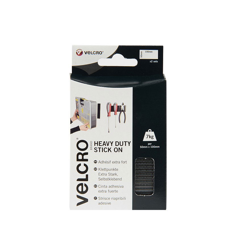 V60239  VELCRO STICK ON HEAVY DUTY BLACK 5 X10CM -2 SETS