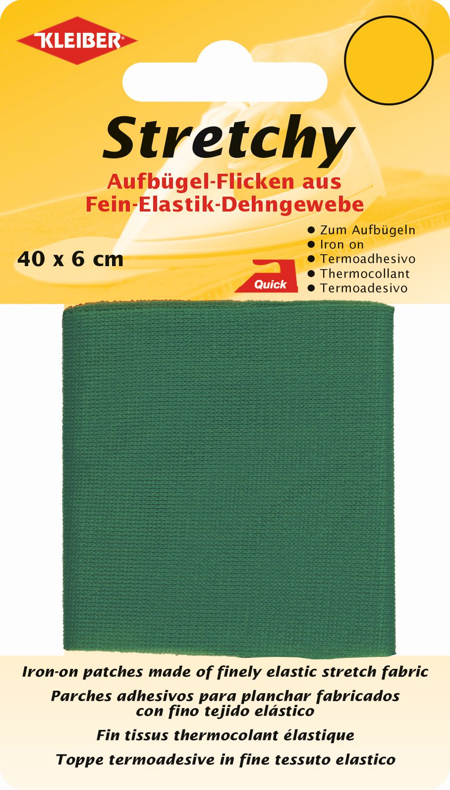 300-16 KLEIBER STRETCHY IRON ON PATCH 1 PIECE 40CM X 6CM COL16 GREEN