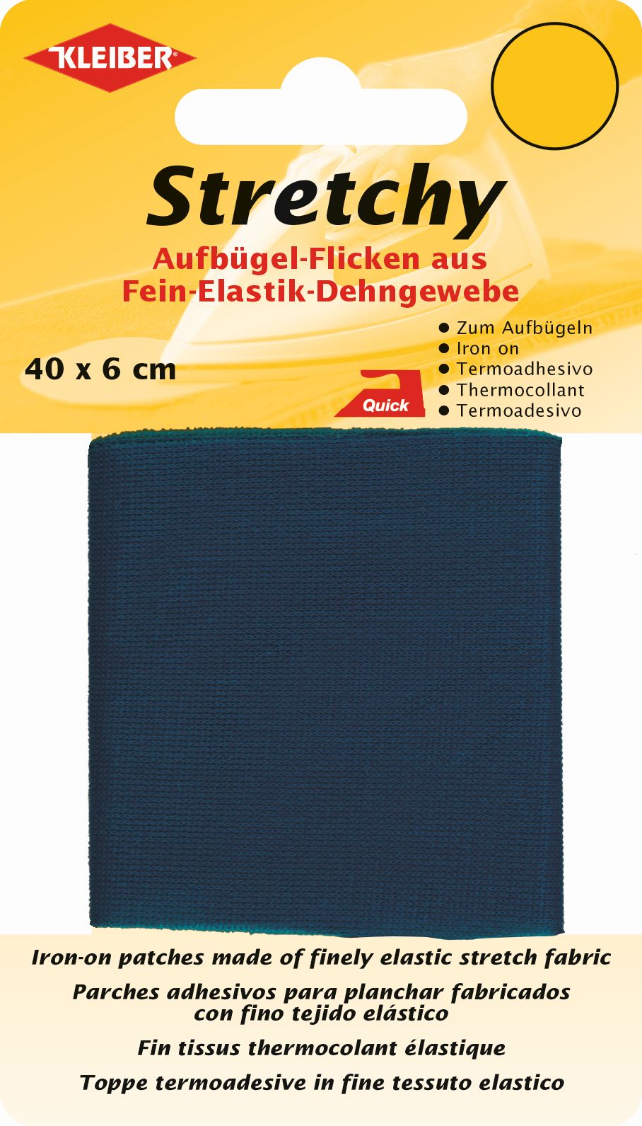 300-04 KLEIBER STRETCHY IRON ON PATCH 1 PIECE 40CM X 6CM COL4 DARK BLUE