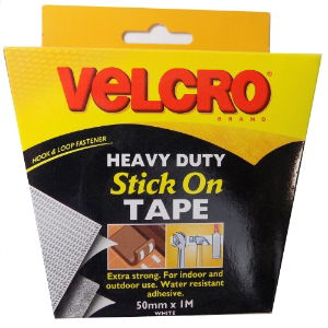 V60242  **VELCRO STICK ON HEAVY DUTY 50MM X 1M WHITE