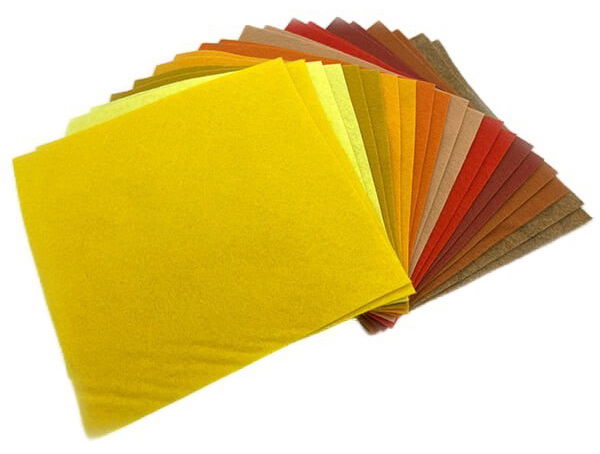 F6-MIX7 - FELT SQUARES 6 INCH (15cm) MIX 7 YELLOW/GOLD