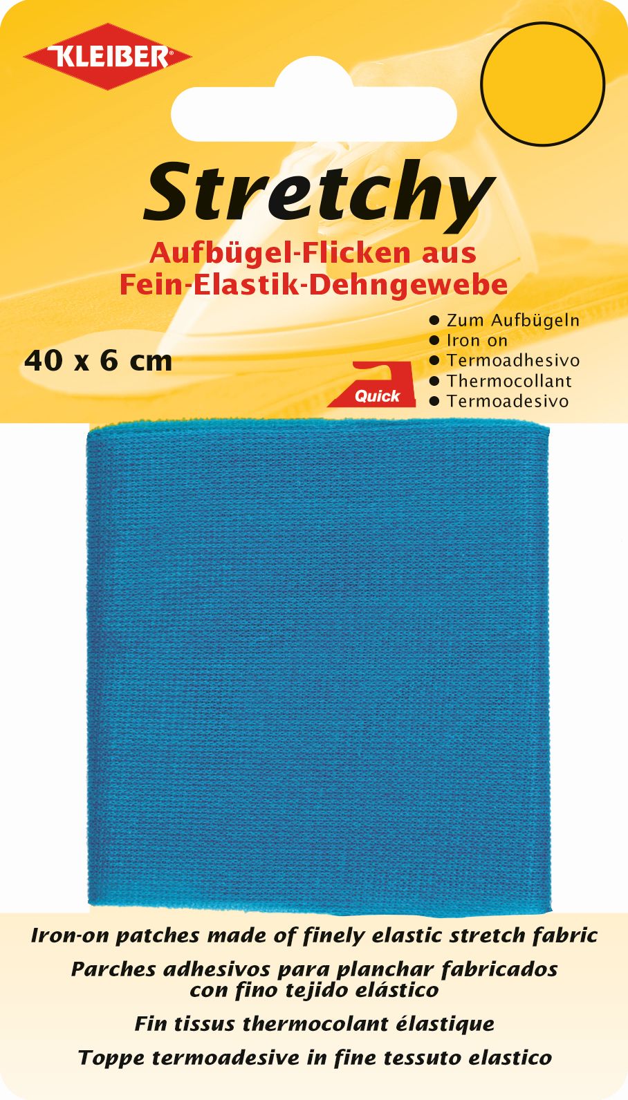 300-18 KLEIBER STRETCHY IRON ON PATCH 1 PIECE 40CM X 6CM COL18 MID BLUE