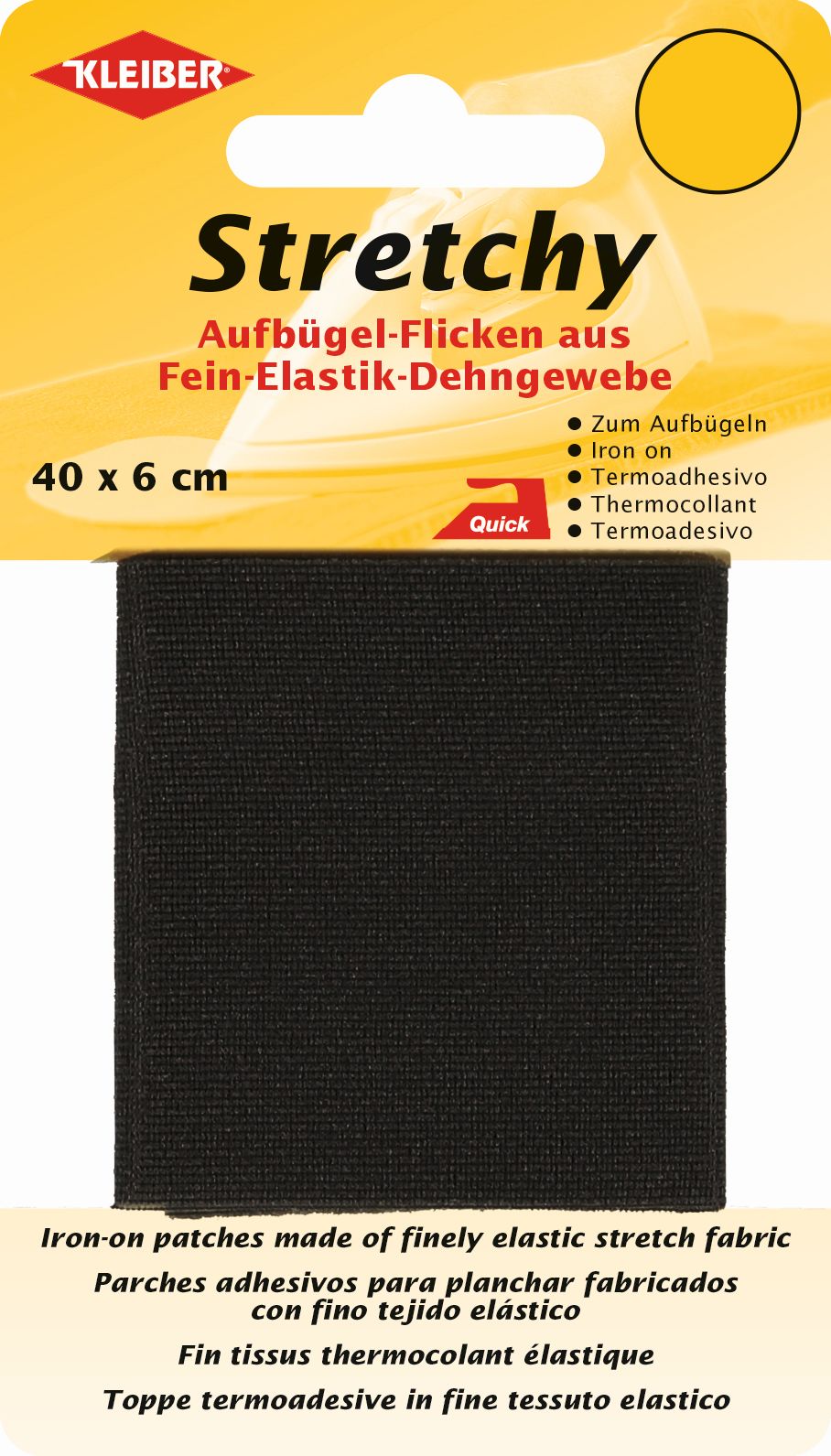 300-01 KLEIBER STRETCHY IRON ON PATCH 1 PIECE 40CM X 6CM COL1 BLACK