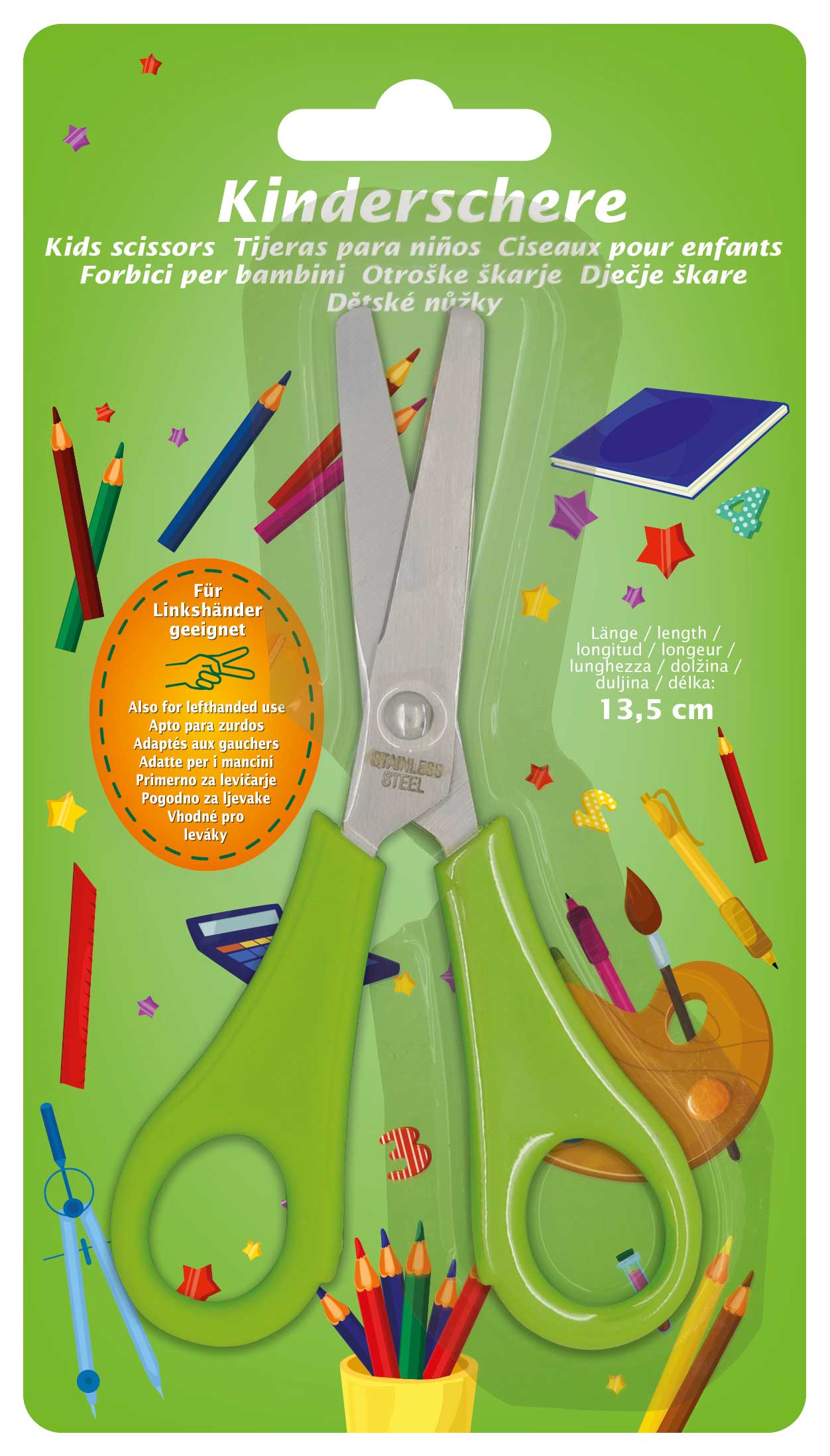 921-11 KLEIBER CHILDRENS SCISSORS APPROX 135mm GREEN LEFT HANDERS