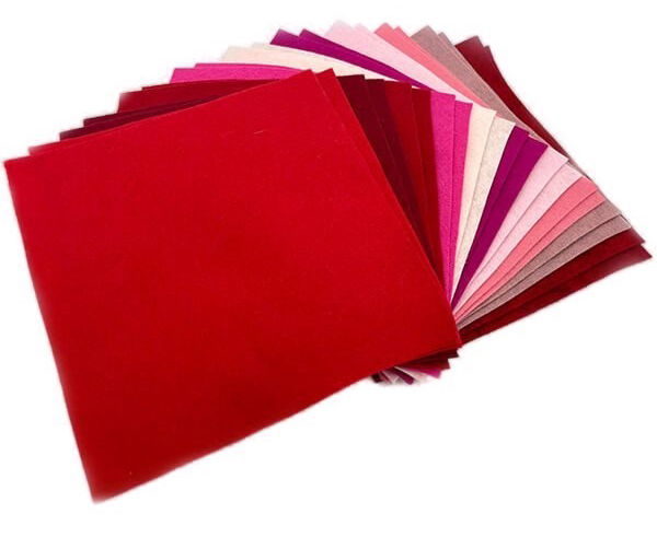 F6-MIX5 - FELT SQUARES 6 INCH (15cm) MIX 5 RED/PINK